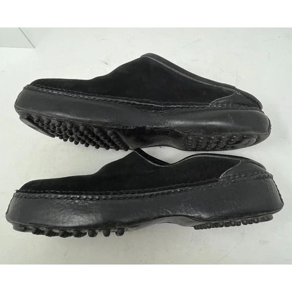 COLE HAAN Country Womens 9 Clog Shoes Black Suede Leather Knobby Outsole - Picture 6 of 10